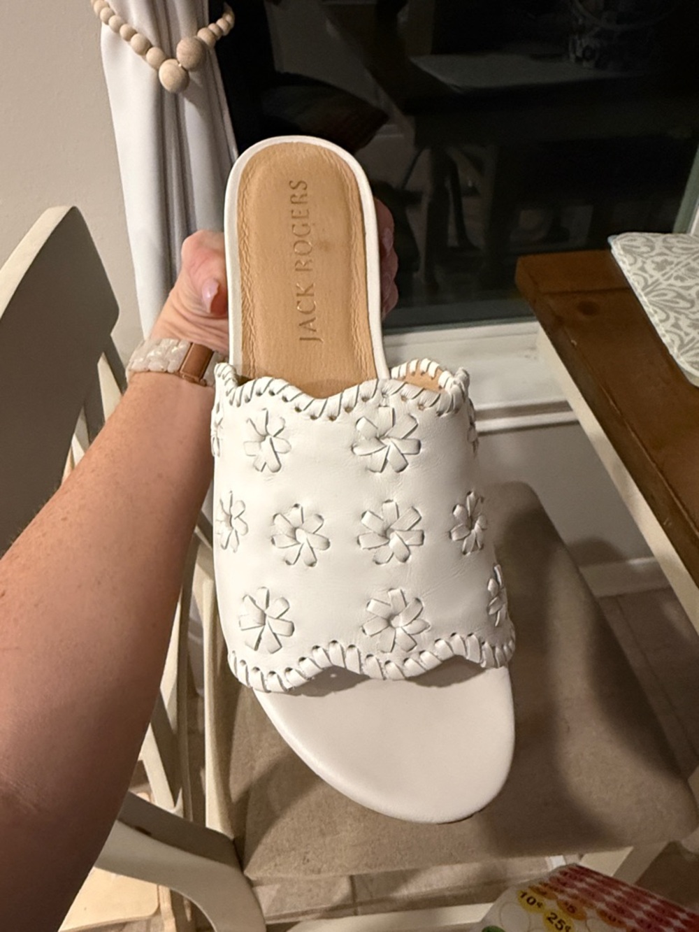 Jack Rogers White Floral Leather Slide Mule 8.5